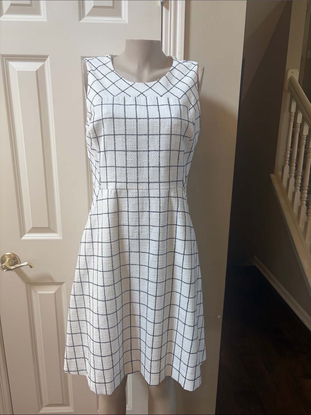 NWT J.Crew Navy/White Dress with Windowpane texture Grid, sz 12